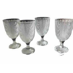 Vtg Shell By Anchor Hocking Frosted Glass Goblets 8 oz Set of 4 Pressed Coastal
